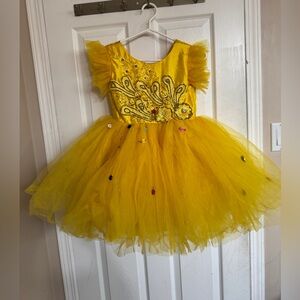 Mustard Yellow Satin Tutu Halloween Party Dress Costume.